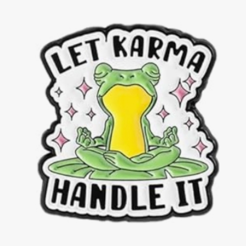 Let Karma Handle It Frog Brooch — Green and Yellow Enamel Pin